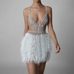 Setlla Feather Trim Denim Mini Dress