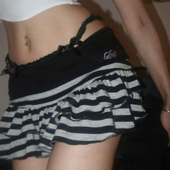 Gothic Striped Lace Mini Skirt