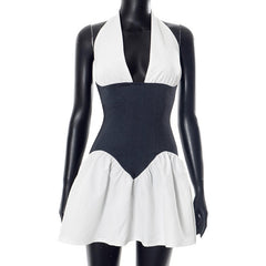Ruffle Deep V Neck Sleeveless Mini Dresses