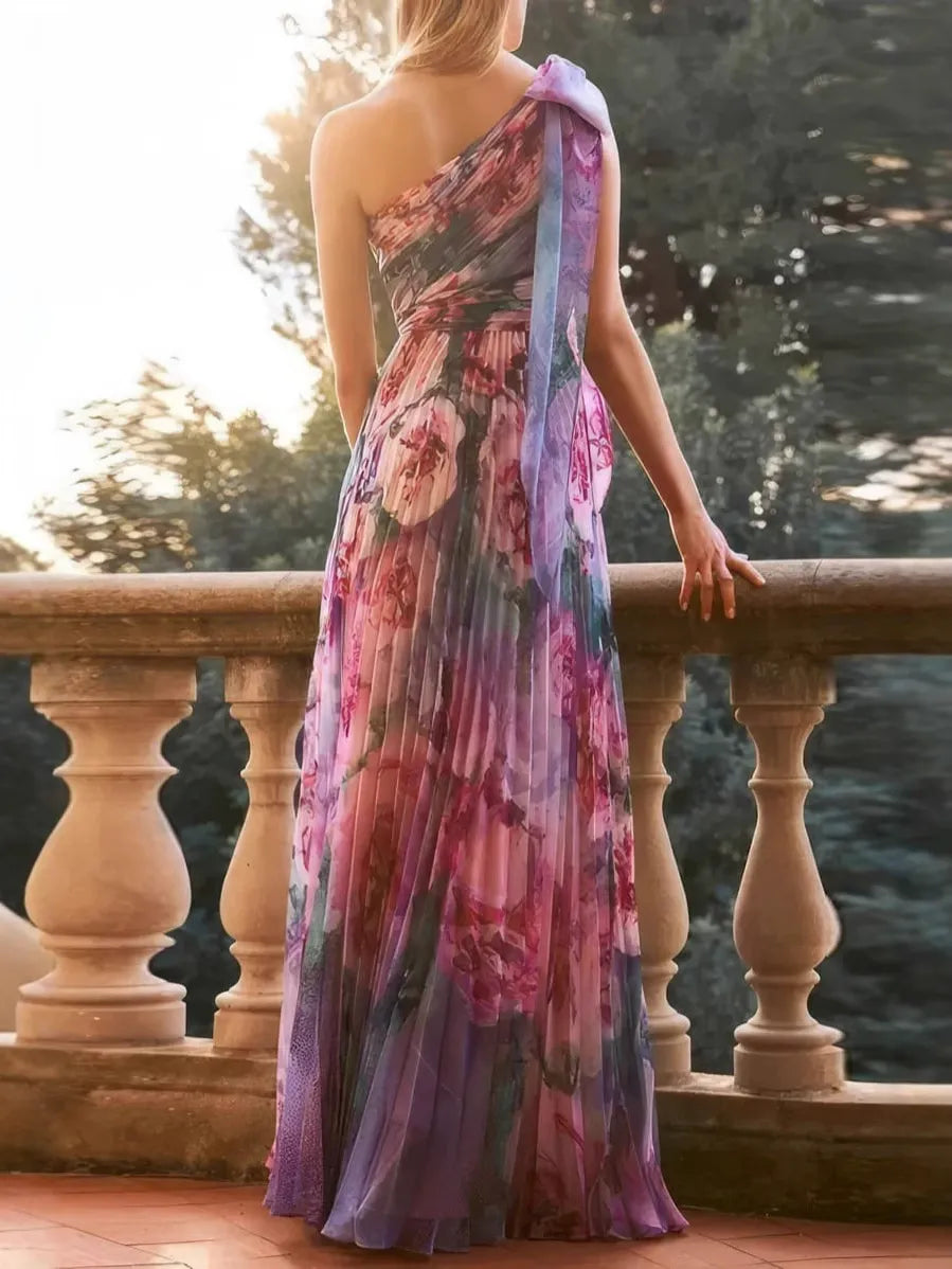 Valerie Pleated One-shoulder Maxi Dress