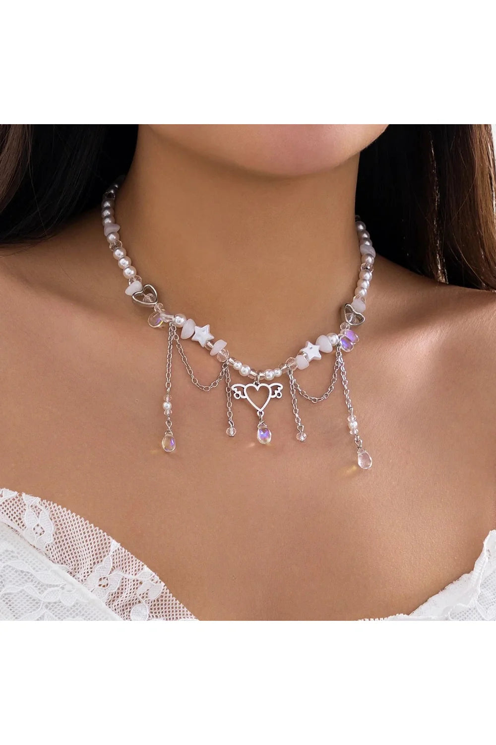 Collier en cristal et perles d'imitation0