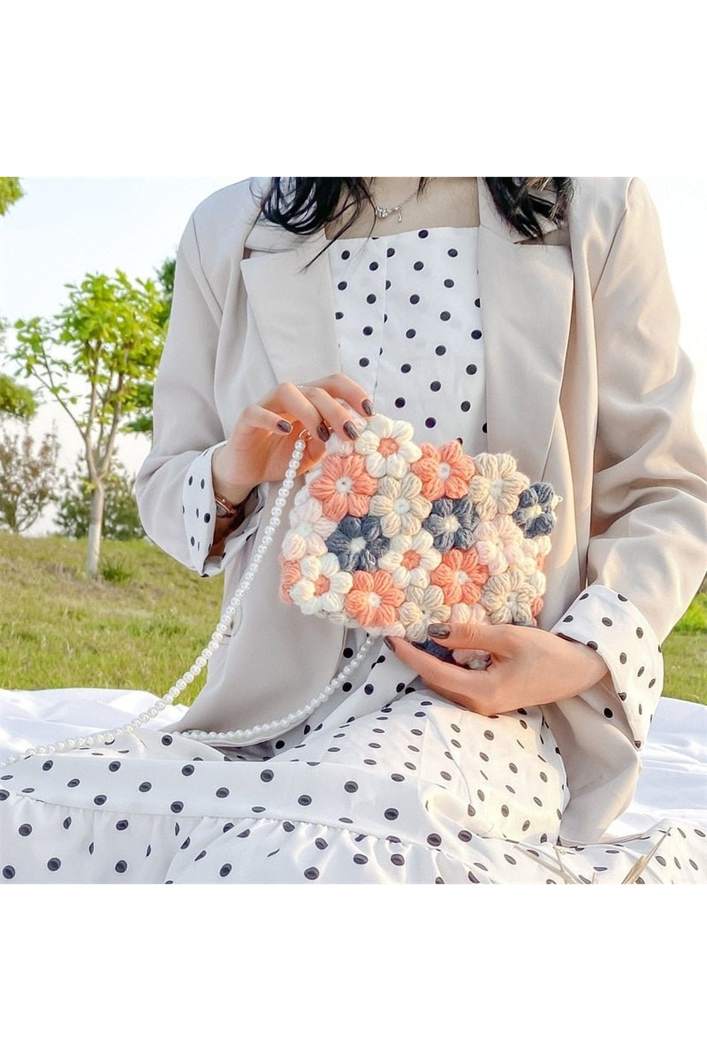 Indie Crochet Bag With Puff Flower