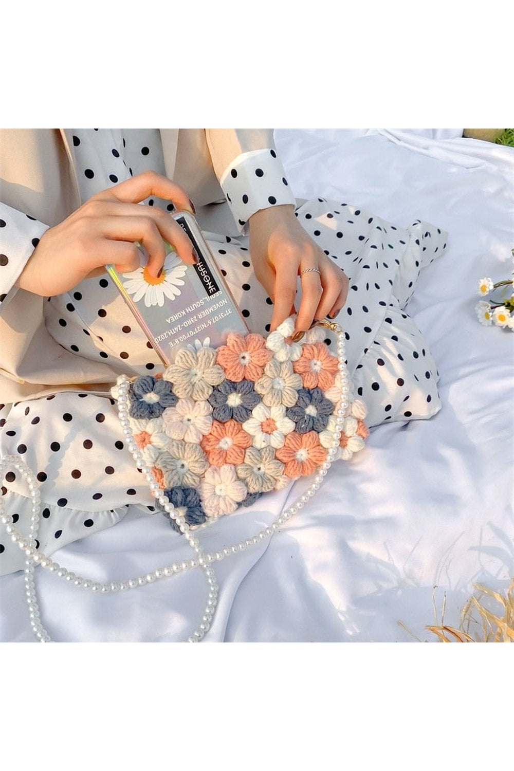 Indie Crochet Bag With Puff Flower