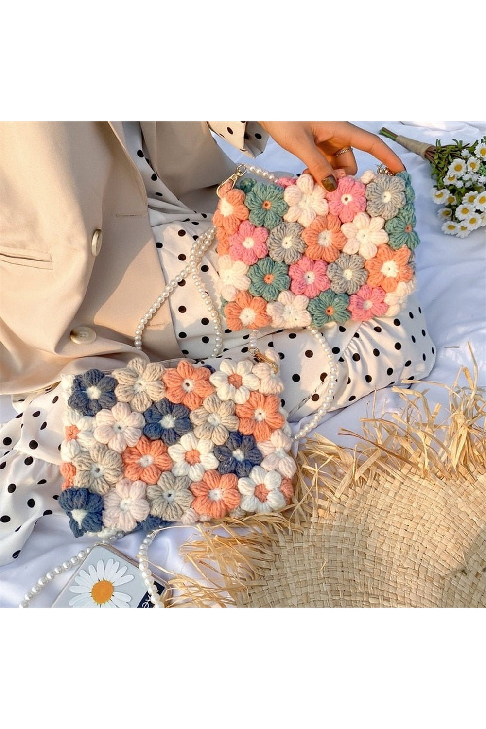 Indie Crochet Bag With Puff Flower