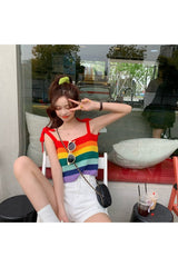 Indie Rainbow Stripe Crop Top