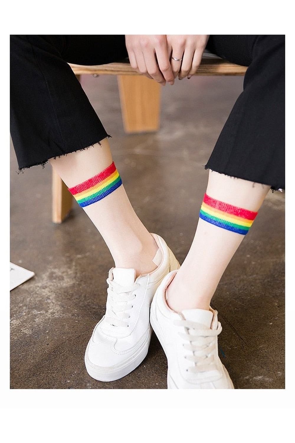 Indie Rainbow Striped transparent socks