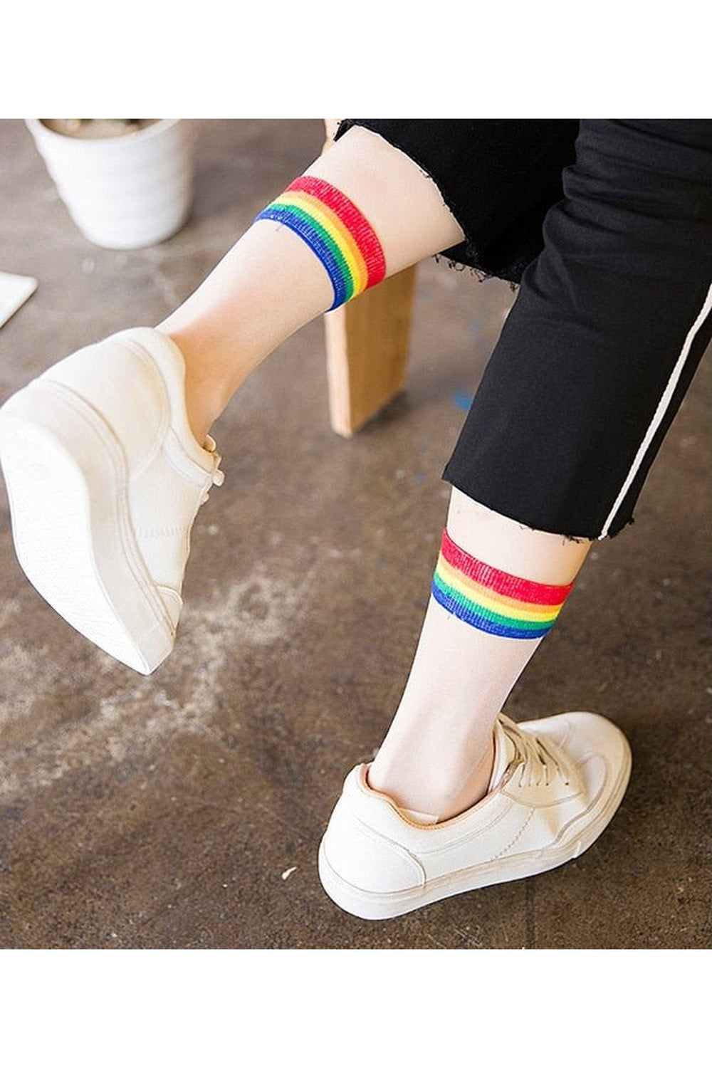 Indie Rainbow Striped transparent socks