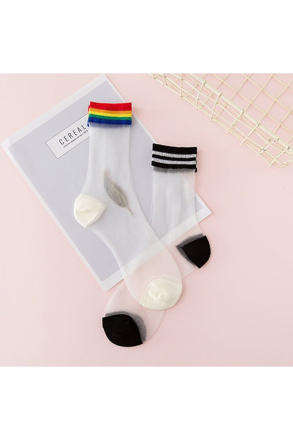 Indie Rainbow Striped transparent socks