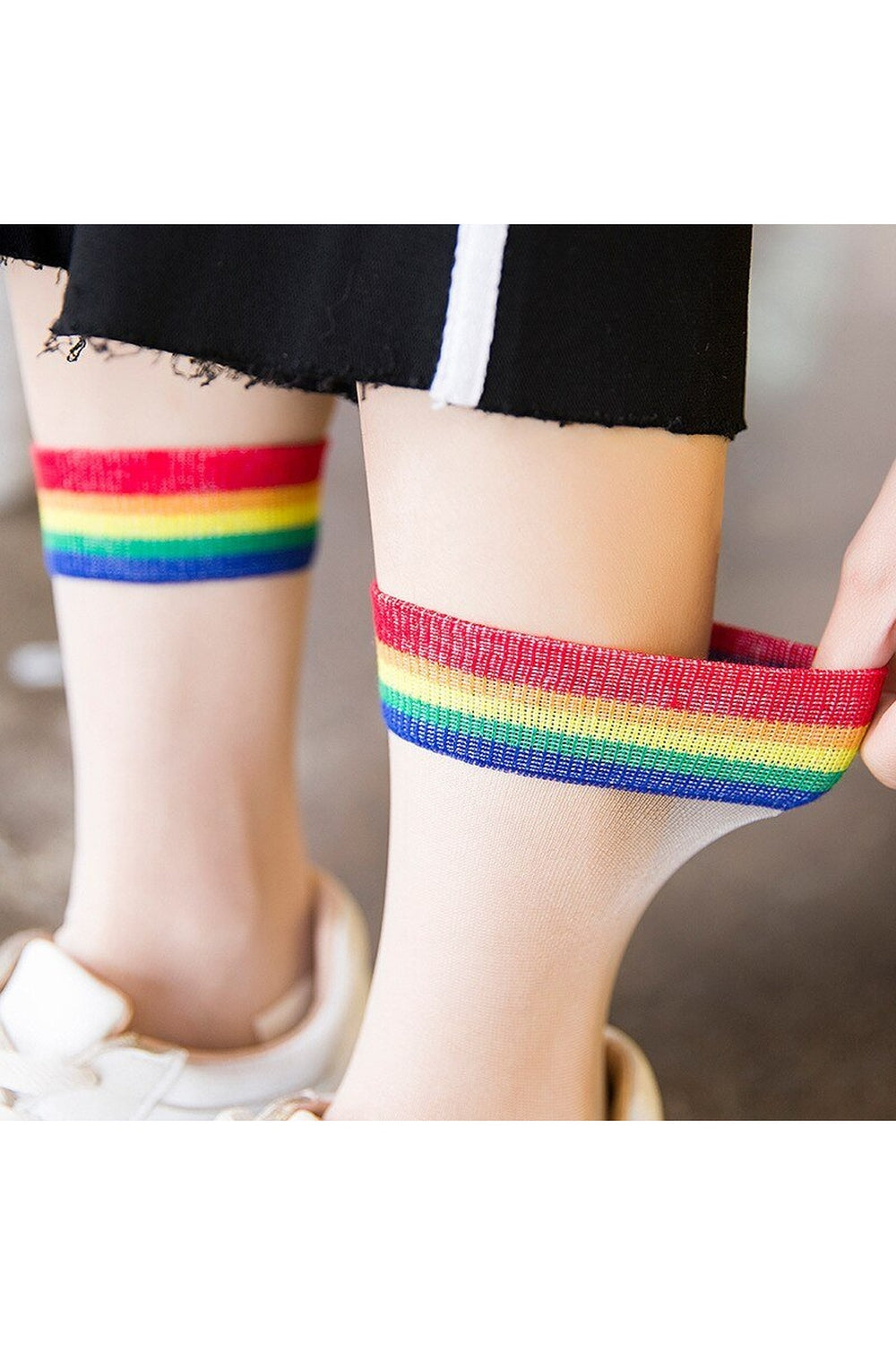 Indie Rainbow Striped transparent socks