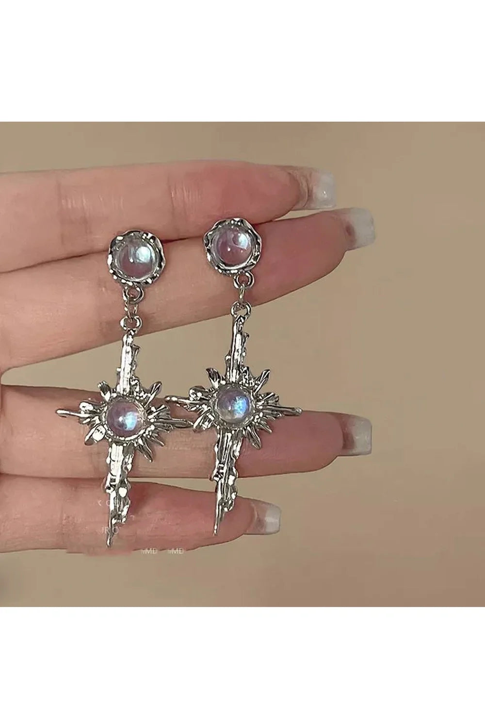 Irregular Moonstone Cross Earrings