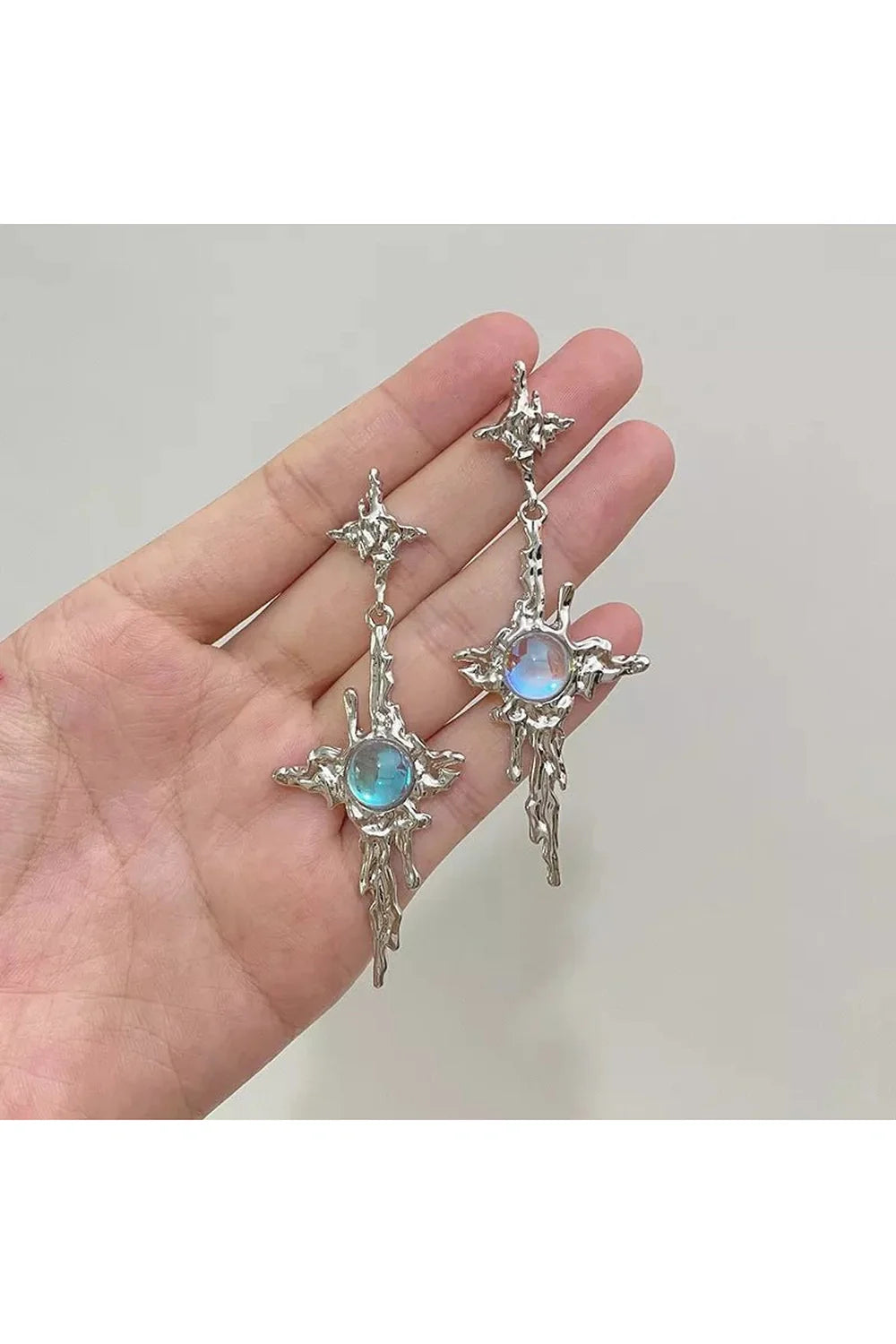 Irregular Moonstone Cross Earrings