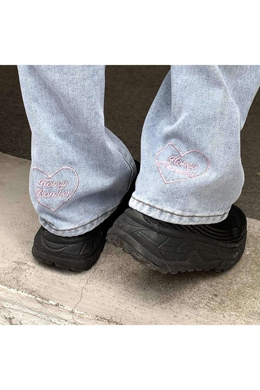 Fall Jeans Vintage Heart Shaped Embroidery