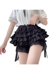 Kawaii Black White Ruffle Shorts