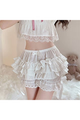 Kawaii Black White Ruffle Shorts