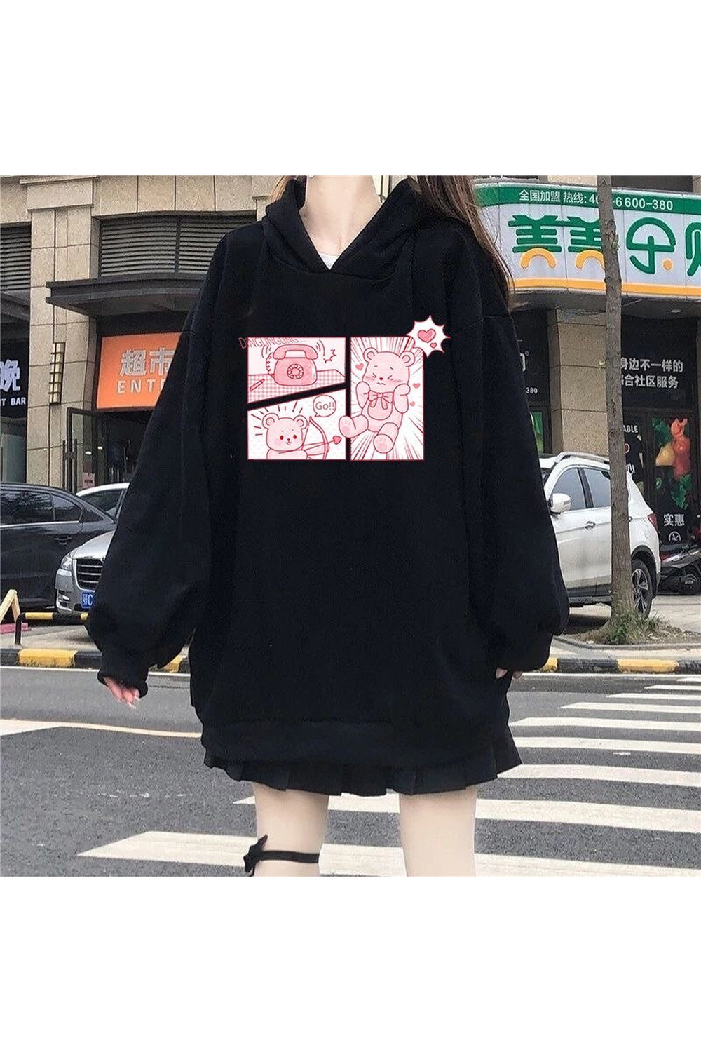 Fall Kawaii Bunny Bear Print Hoodie