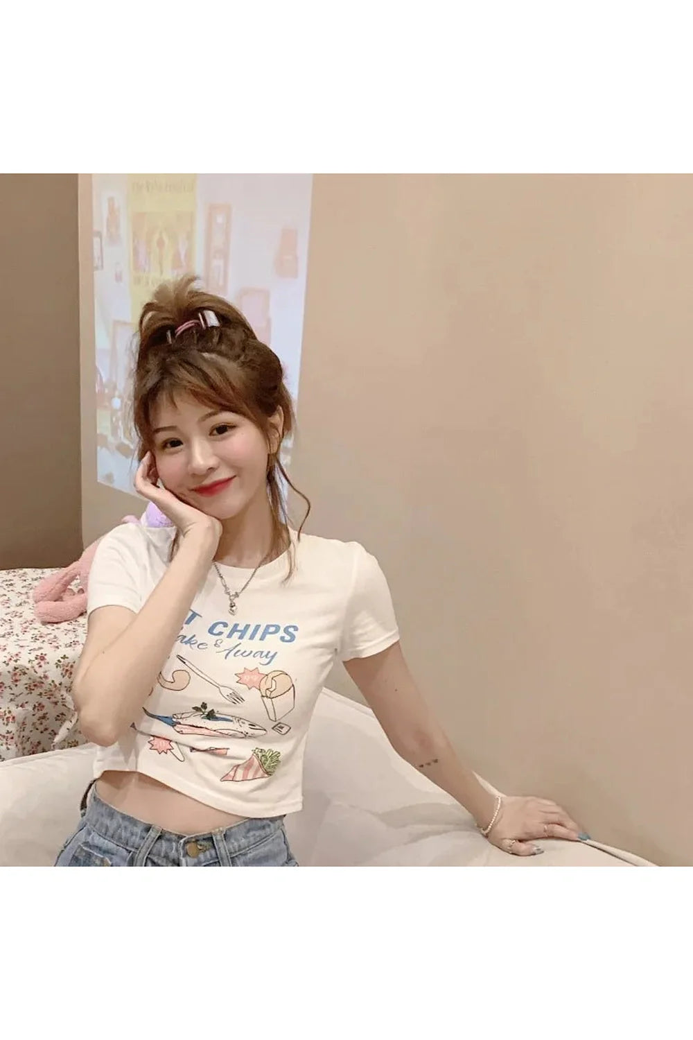 T-shirt court imprimé nourriture kawaii
