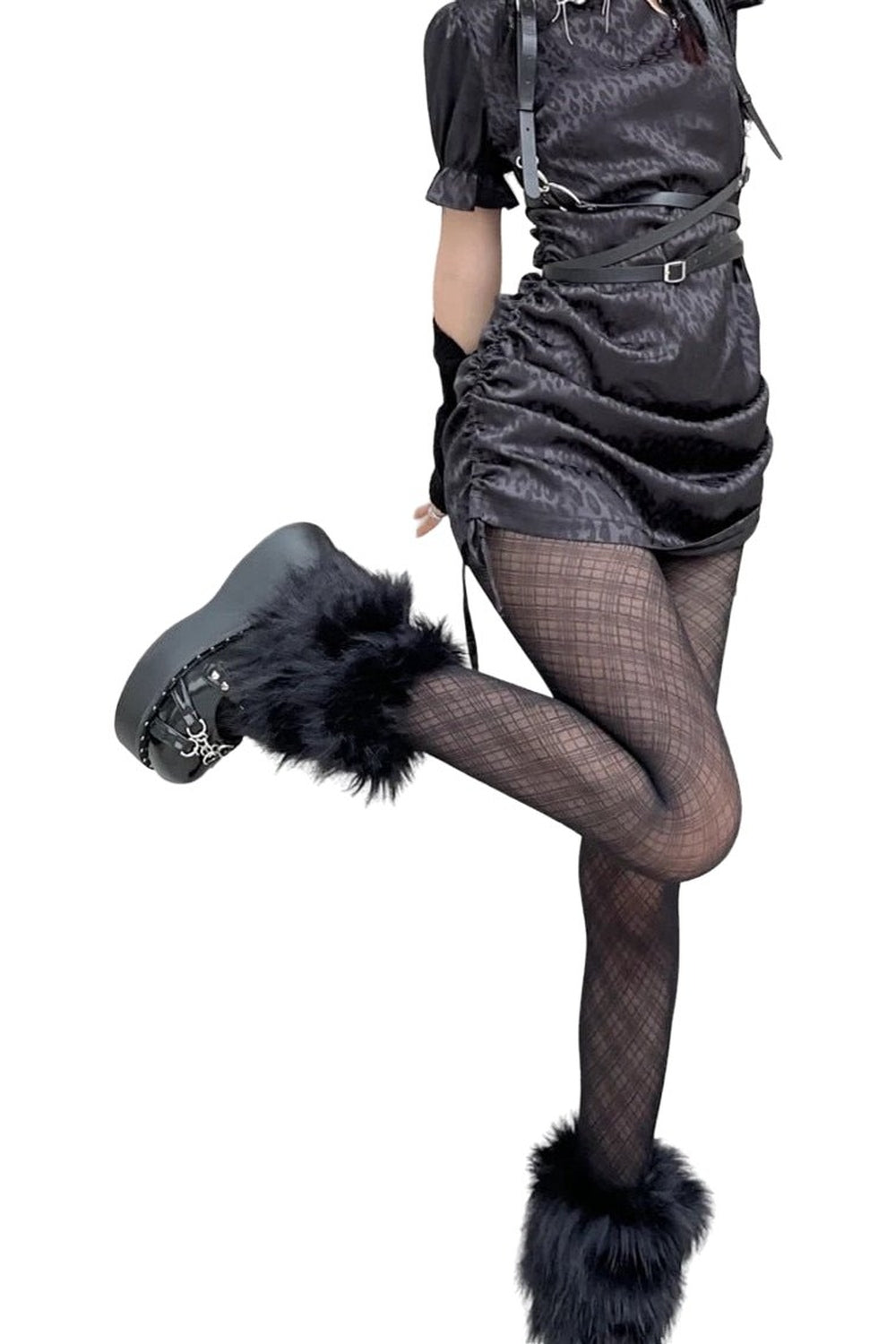 Kawaii Goth Plaid Fishnet Tights