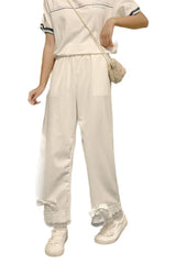 Pantalon taille haute en velours côtelé style kawaii