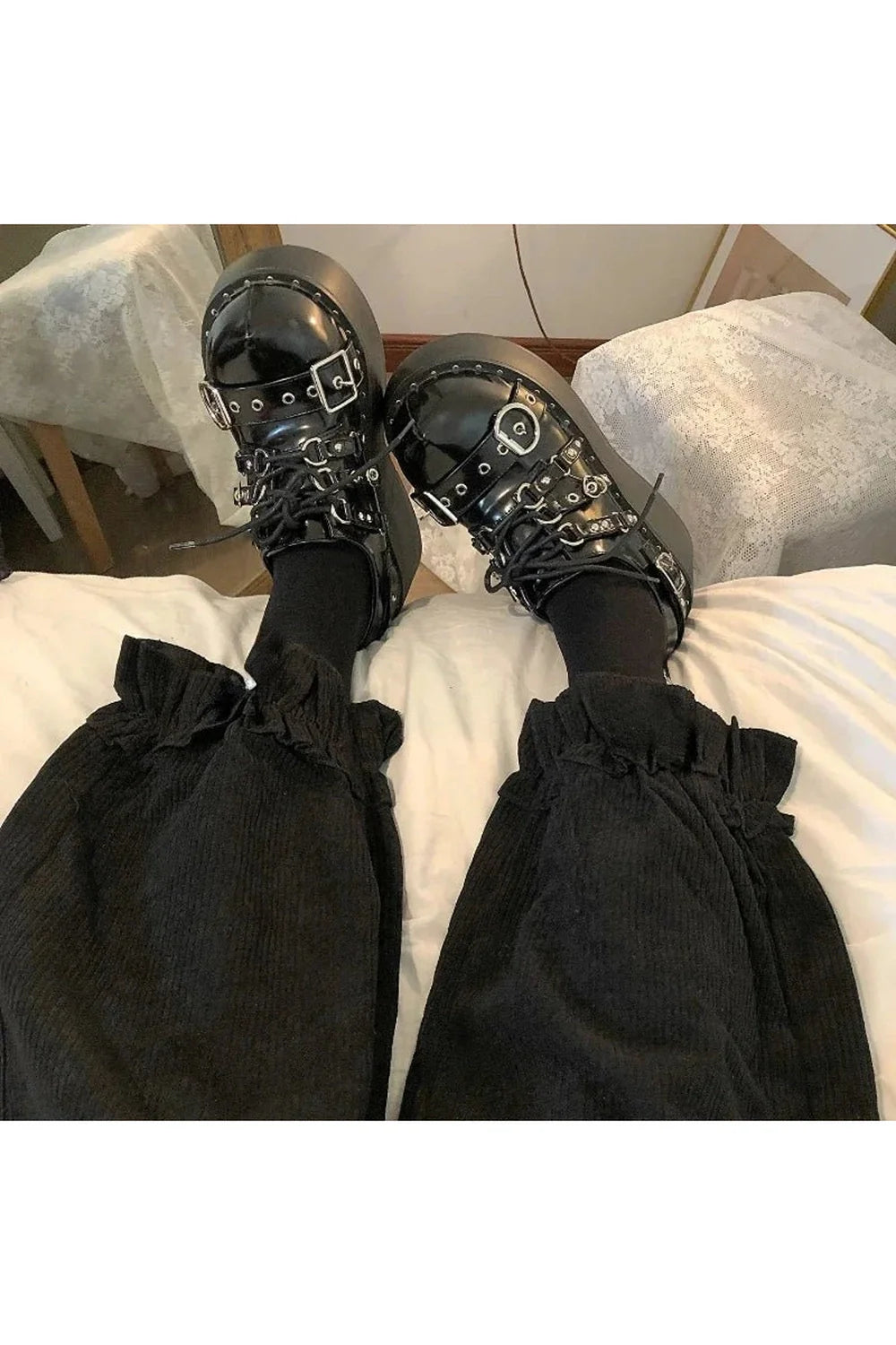 Pantalon taille haute en velours côtelé style kawaii