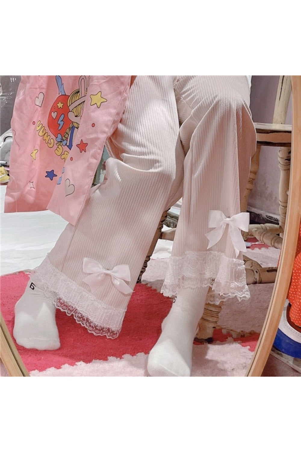 Pantalon taille haute en velours côtelé style kawaii