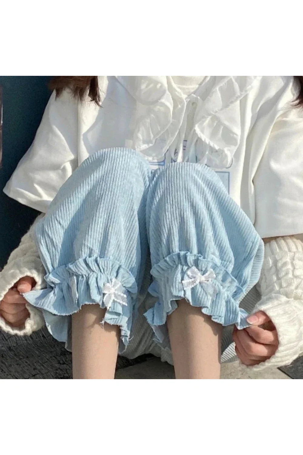Pantalon taille haute en velours côtelé style kawaii