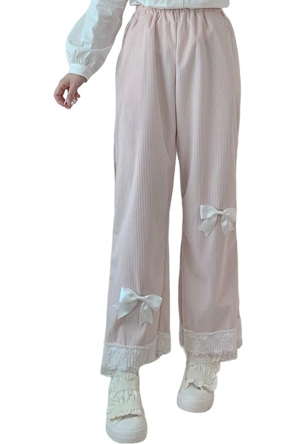 Pantalon taille haute en velours côtelé style kawaii