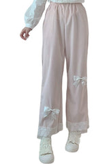 Pantalon taille haute en velours côtelé style kawaii