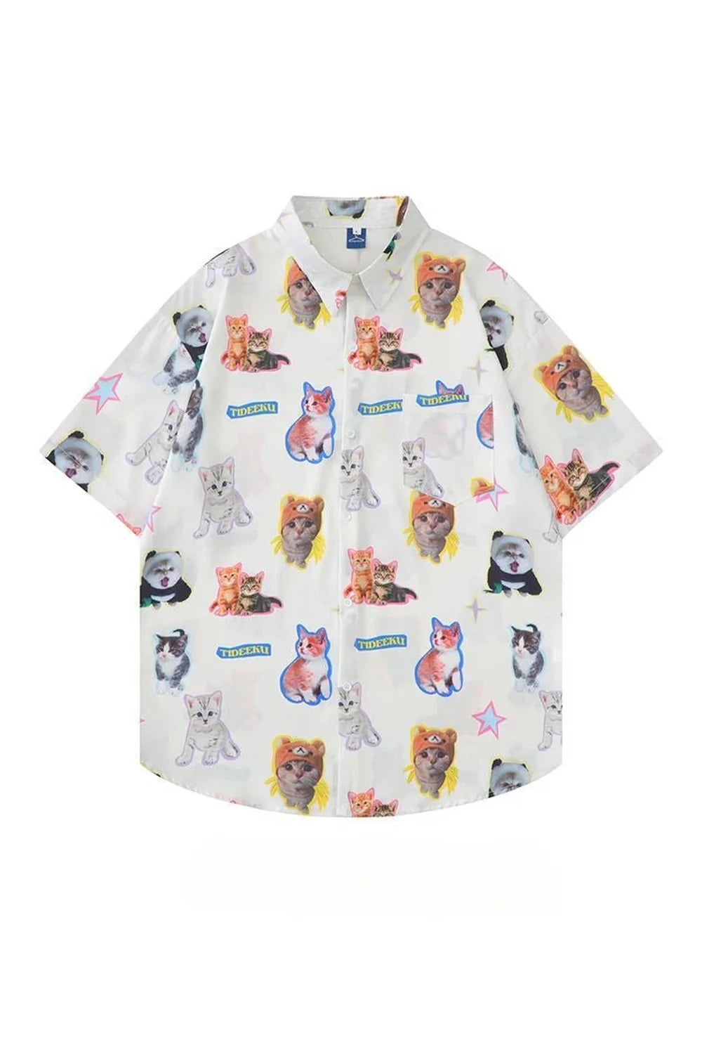 Kawaii Kitty Print Button-Up Shirt