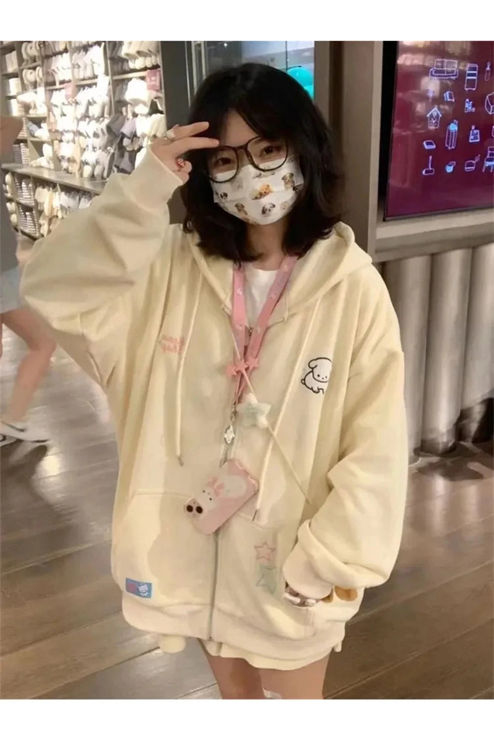 Fall Kawaii Pink Zip Up Hoodie