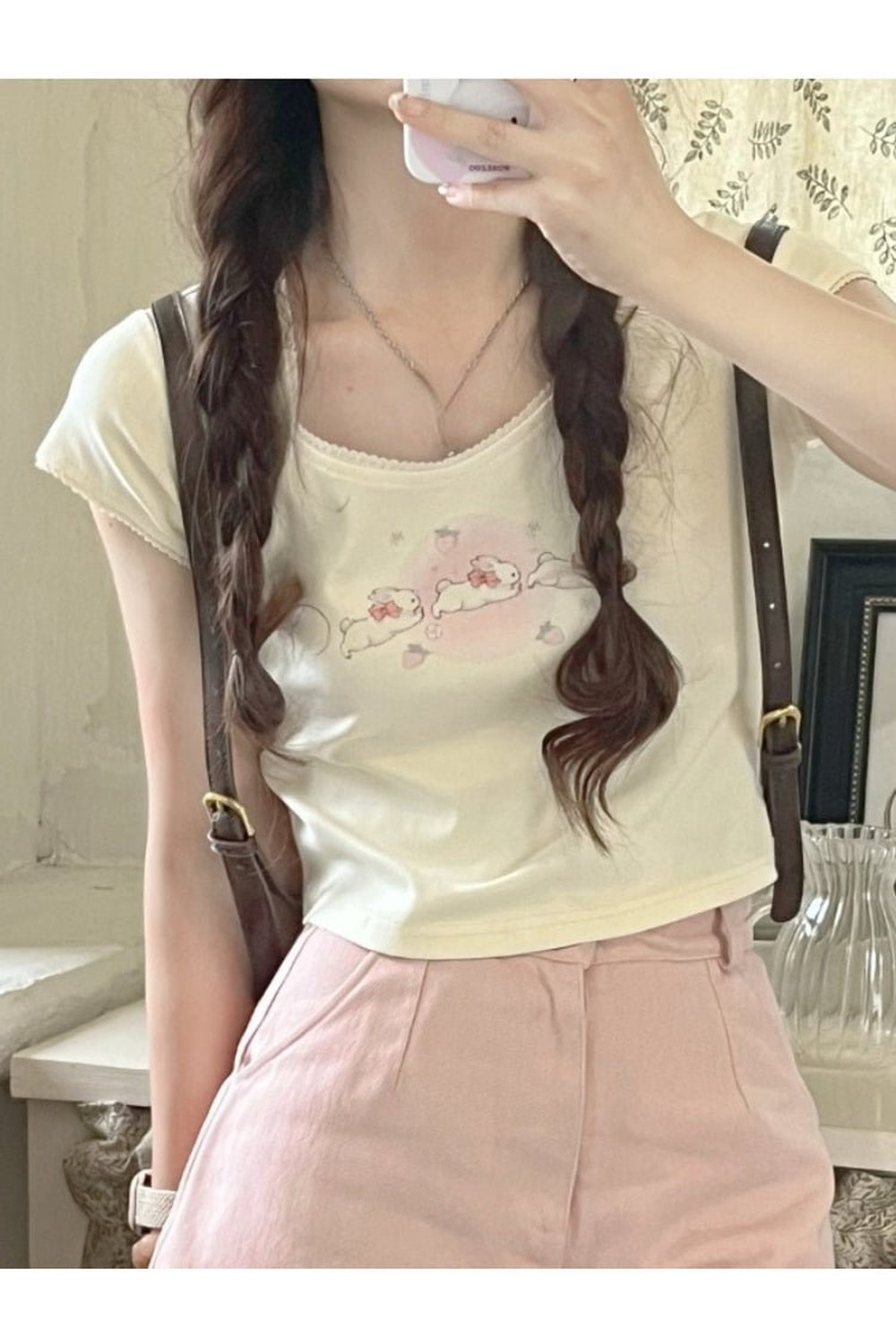 T-shirts en dentelle à imprimé kawaii 