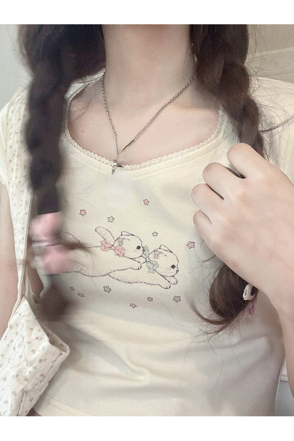 T-shirts en dentelle à imprimé kawaii 