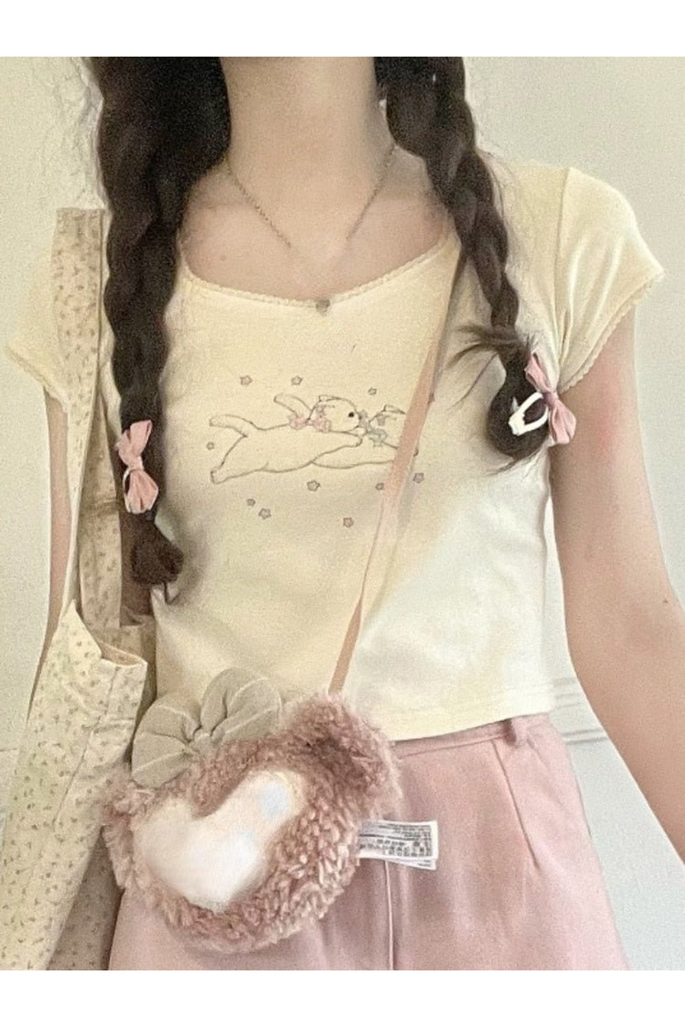 T-shirts en dentelle à imprimé kawaii 