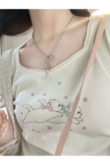 T-shirts en dentelle à imprimé kawaii 