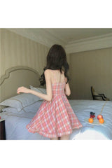 Kawaii Sleeveless Sweet Plaid  Dress