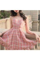 Kawaii Sleeveless Sweet Plaid  Dress