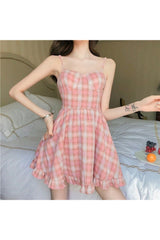 Kawaii Sleeveless Sweet Plaid  Dress