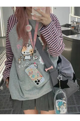 Fall Kawaii Striped Cartoon Hoodie