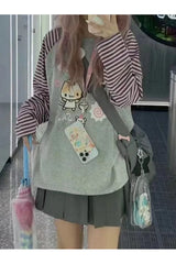 Fall Kawaii Striped Cartoon Hoodie