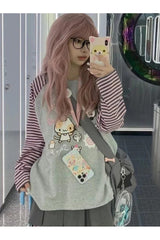 Fall Kawaii Striped Cartoon Hoodie