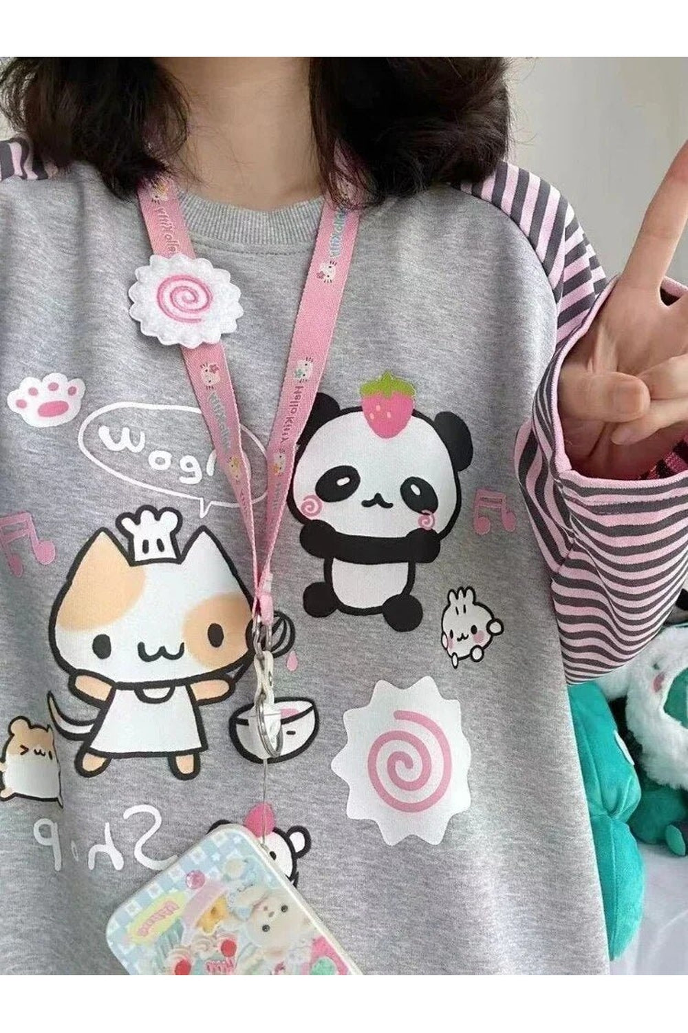 Fall Kawaii Striped Cartoon Hoodie