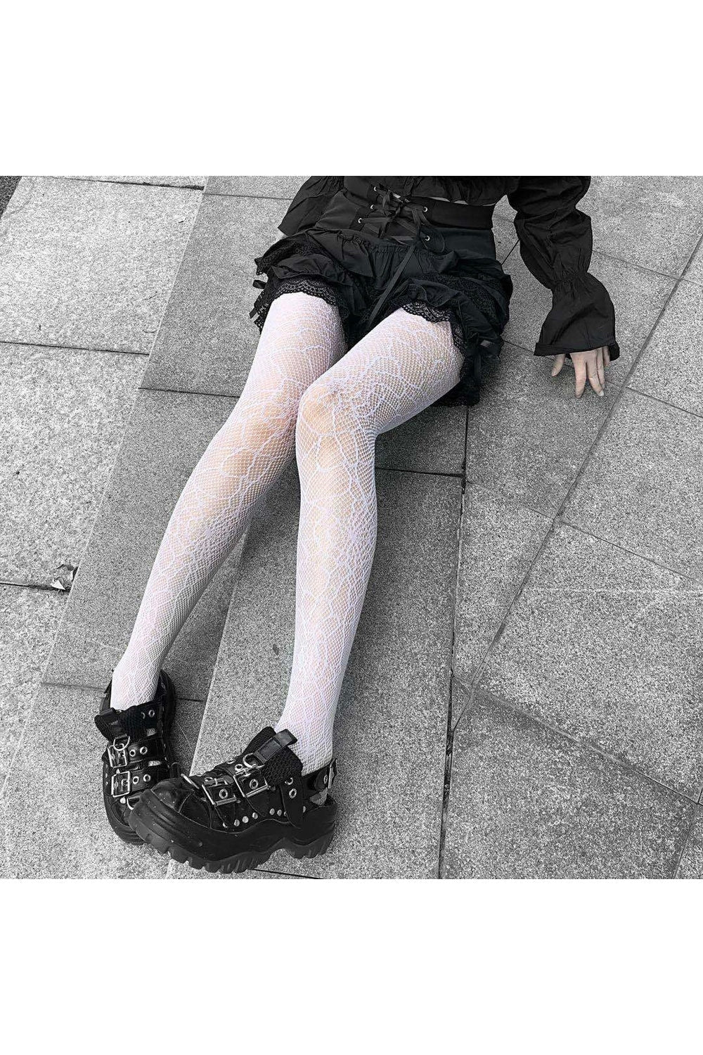 Kawaii White Gothic Tights Fishnet