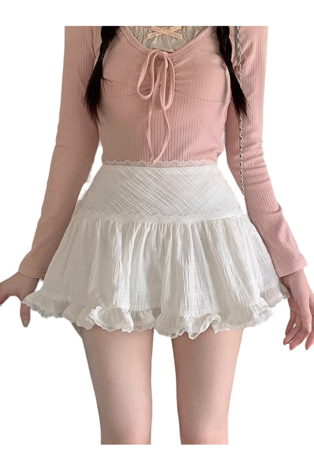 Mini-jupe à volants en dentelle blanche kawaii