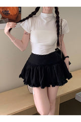 Mini-jupe à volants en dentelle blanche kawaii