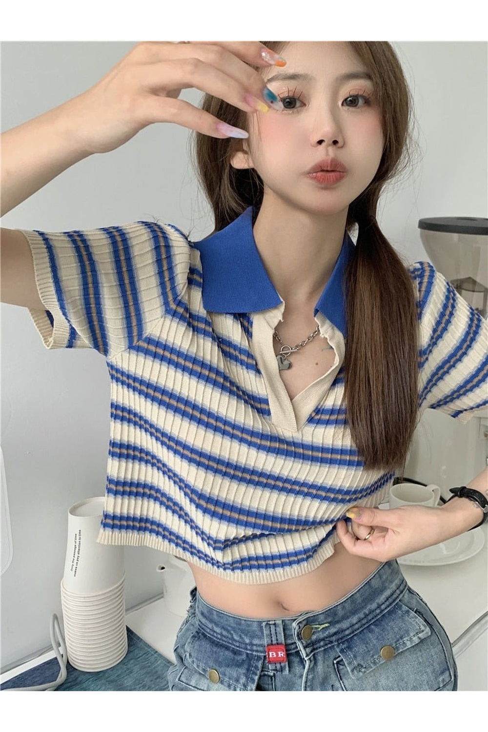 Knitted Short Sleeve Crop Top