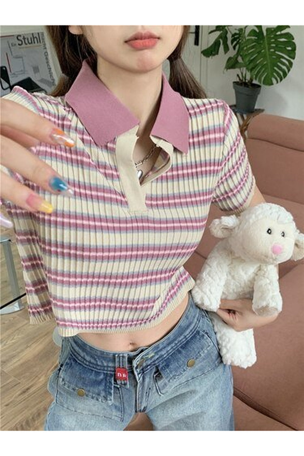 Knitted Short Sleeve Crop Top