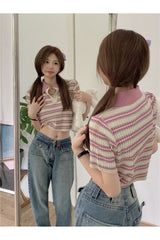 Knitted Short Sleeve Crop Top