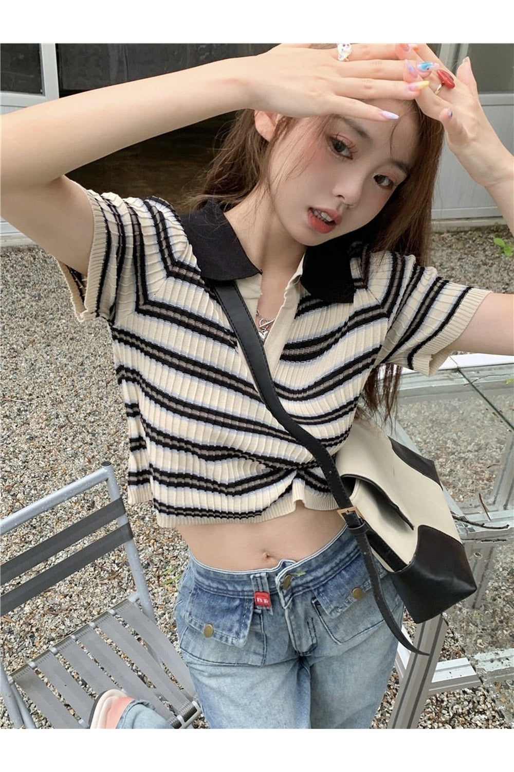 Knitted Short Sleeve Crop Top