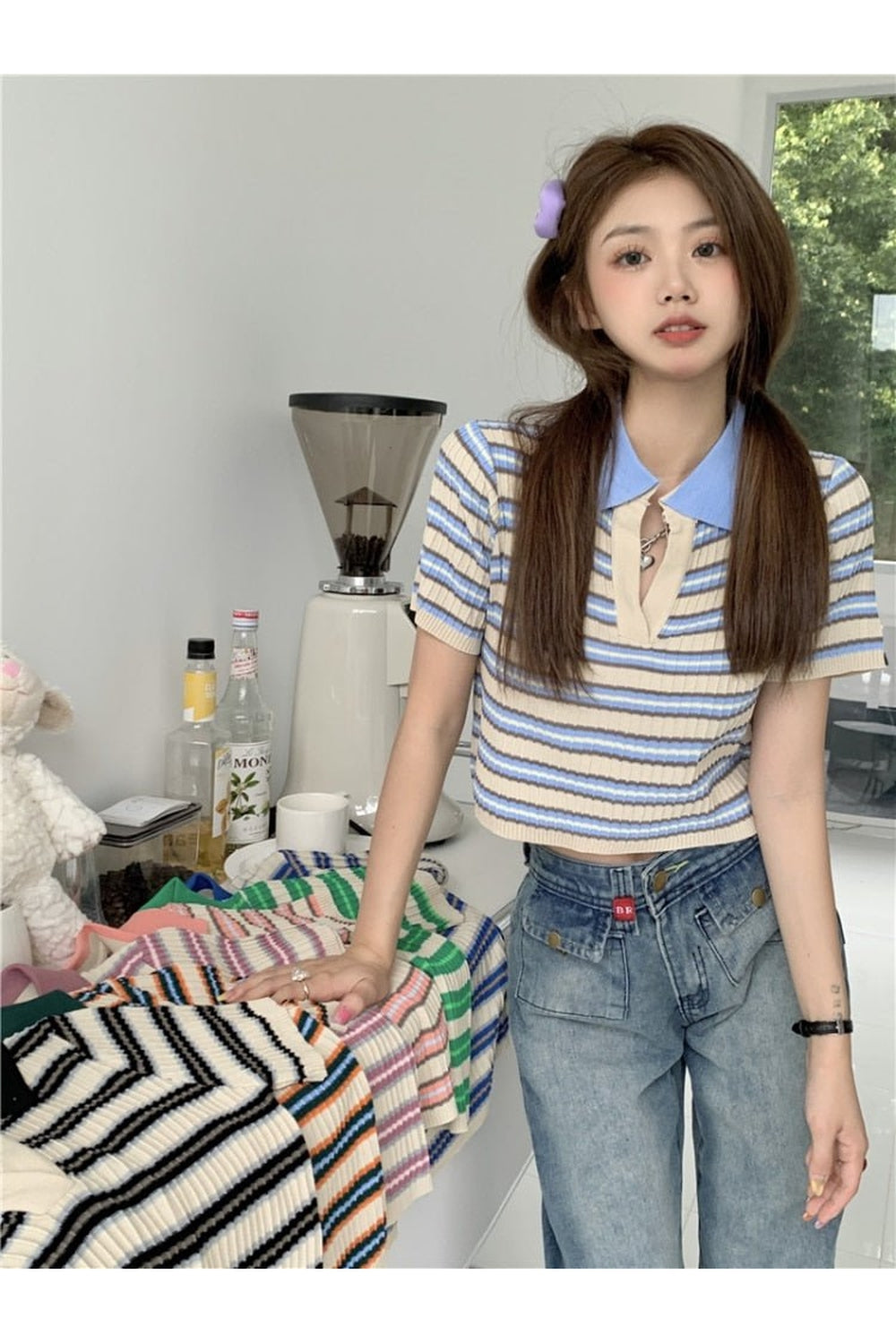 Knitted Short Sleeve Crop Top