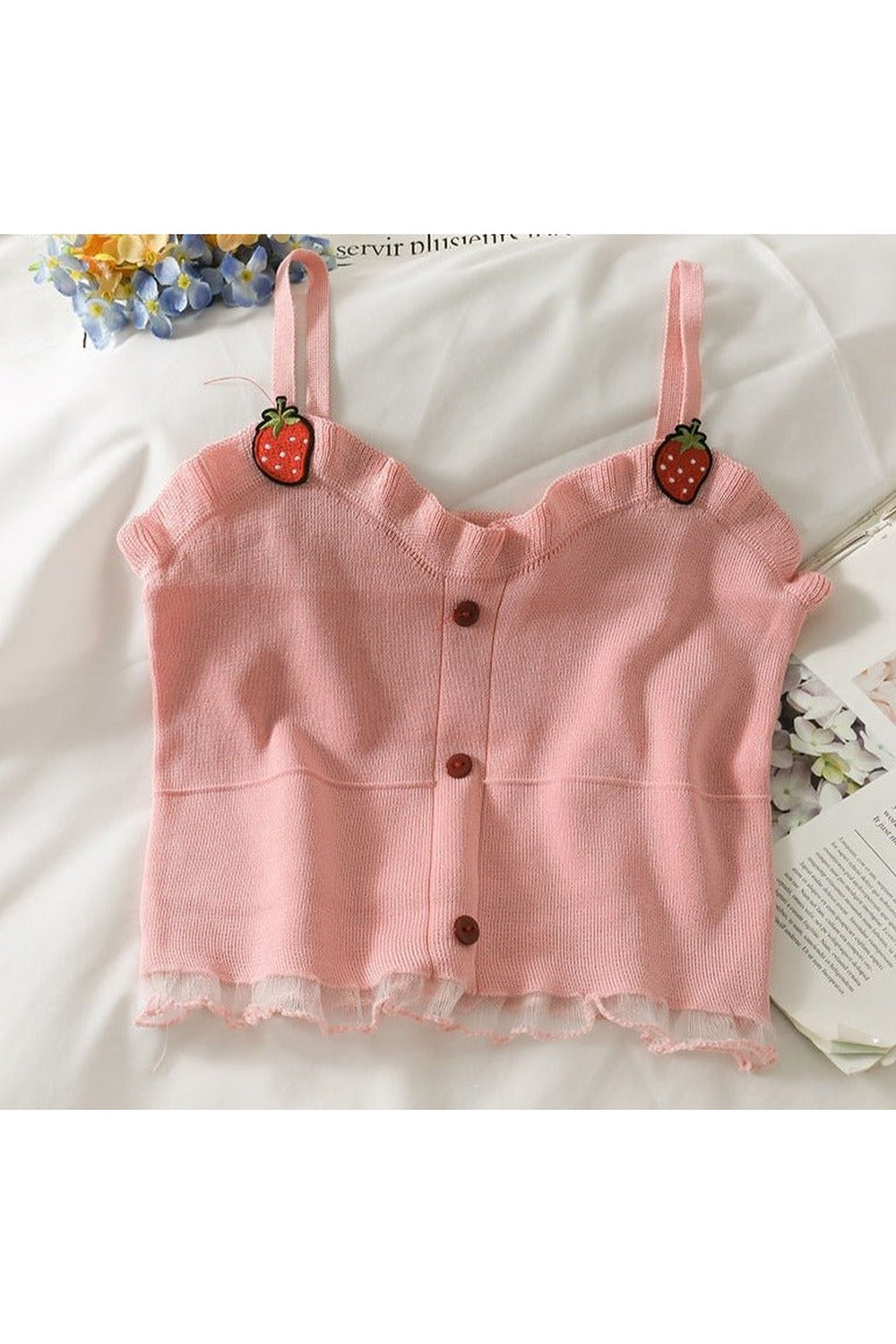 Knitted Strawberry Camisoles Crop Top