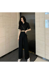 Ensemble 2 pièces noir coréen pantalon et haut court
